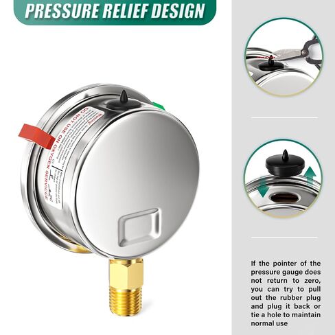 -30inHG-0PSI Stainless Steel Glycerin Liquid Filled Vacuum Pressure Gauge 1/4" NPT 2.5" Face Dial, Back Mount, for Water, Oil and Air Pressure Testing (with Range Mark Pointer) in Kuwait
