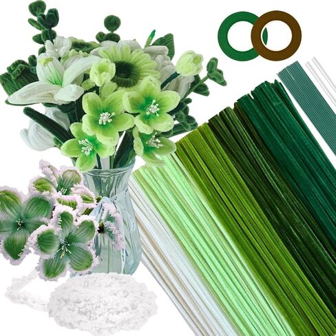 Nafuxiajjia 5-Color Blue Pipe Pipe Cleaner Flower Kit ، 300 PCS Cleaners Cleaners Clants ، مع 1 لفة غزل رقيقة ، 50 لؤلؤة ، 100 سدوة زهرة ، 15 سلك الأزهار ، شريطان من الأزهار ، ورق 2 غلاف ، شريط وتعليمات in Kuwait