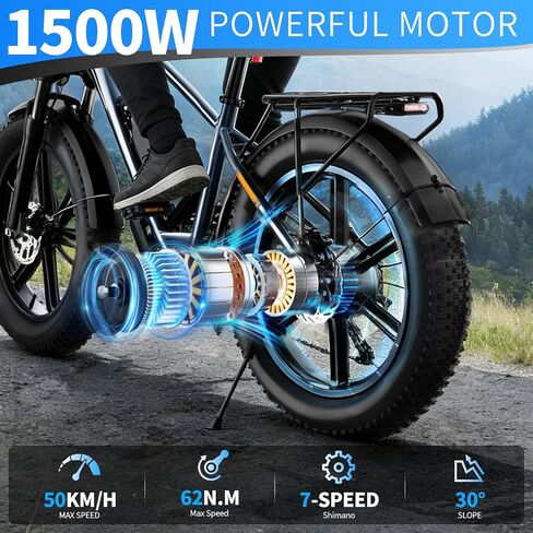 Electric Bike for Adults, 1500W Peak Motor 32 MPH, 48V 18.2Ah Removable Battery, 26" Fat Tire Ebike, 80-100 Miles Long Range, UL 2849 Certified, 7-Speed Electric Mountain Bike for Snow Sand Mountain in Kuwait