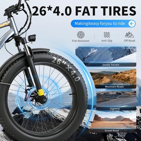 Electric Bike for Adults, 1500W Peak Motor 32 MPH, 48V 18.2Ah Removable Battery, 26" Fat Tire Ebike, 80-100 Miles Long Range, UL 2849 Certified, 7-Speed Electric Mountain Bike for Snow Sand Mountain in Kuwait
