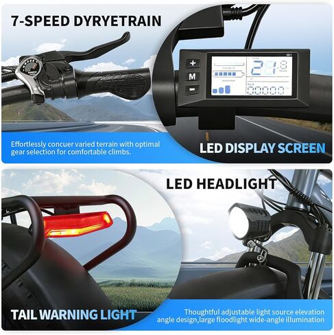 Electric Bike for Adults, 1500W Peak Motor 32 MPH, 48V 18.2Ah Removable Battery, 26" Fat Tire Ebike, 80-100 Miles Long Range, UL 2849 Certified, 7-Speed Electric Mountain Bike for Snow Sand Mountain in Kuwait