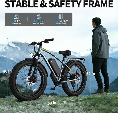 Electric Bike for Adults, 1500W Peak Motor 32 MPH, 48V 18.2Ah Removable Battery, 26" Fat Tire Ebike, 80-100 Miles Long Range, UL 2849 Certified, 7-Speed Electric Mountain Bike for Snow Sand Mountain in Kuwait