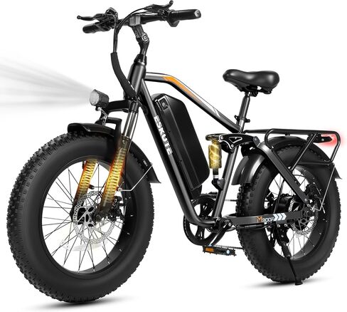 دراجة كهربائية ESKUTE M300F للبالغين 80 ميلًا، بطارية طويلة المدى 52 فولت 20.8 أمبير في الساعة، محرك سريع 20+ ميل في الساعة 1200 واط، دراجة جبلية كهربائية بإطار عريض 20 بوصة × 4 بوصة للرجال والنساء، تعليق كامل، للتنقل، على الطرق الوعرة in Kuwait
