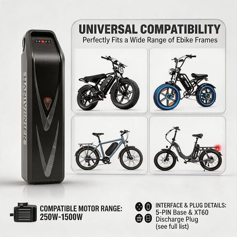 Hailong 48V 15.6Ah Water Bottle E-Bike Battery – High-Density Li-Ion Pack with 40A Smart BMS, Anti-Theft Lock, and Universal 5-Pin Connector 250W 350W 500W 750W 1000W in Kuwait