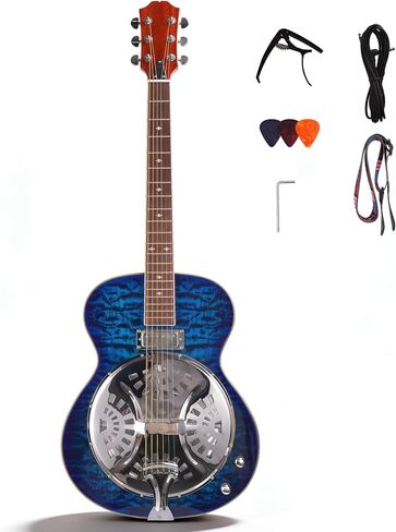 Acoustic Electric Resonator Guitar, Beginner Guitar Kit, Country Bluegrass Folk Blues, Spruce Top, Includes Cable, Strap, Capo, Full Size 40 Inch Right Handed Guitar (Amber Orange) in Kuwait