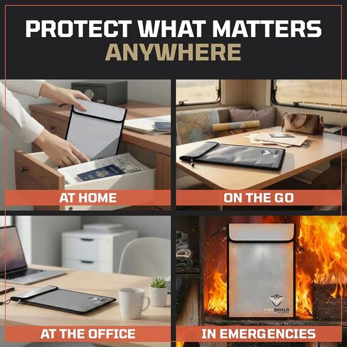 حقيبة مستندات FireShield Pro تم ترقيتها مع جيوب مزدوجة - حقيبة أموال مقاومة للماء نقدًا مقابل نقود ث/سوستة - تخزين آمن للصور العائلية ، والمجوهرات ، والموزع والوثائق المهمة - 15 "× 11" in Kuwait