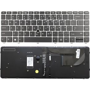 New US Layout Laptop Backlit Keyboard for HP EliteBook 840 G3 840 G4 745 G3 745 G4 848 G3, P/N 901042-001 903008-001 836308-001 6037B0126901 Silver Frame (not with Pointer)