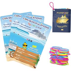 Cruising Duck Tags, Duck Duck Tags, Carnival Ducking Games Cards, 50 Duck Tags, 50 Rubber Bands, 4.1 x 2.9 inches, Passport Design, with Hole and Rubber Bands