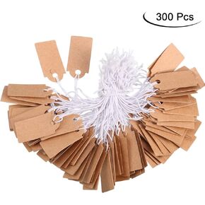 Marking Tags Kraft Price Tags Writable Blank Price Labels Display Tags with Elastic Hanging String, 1.02 x 0.47 Inch (300 Pieces)