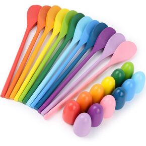 LovesTown 24PCS Egg Spoon Race Game Set, Relay Race Games Wooden Egg Balance Game for Outdoor Lawn Games Easter Eggs Hunt Game