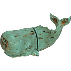 Verdigris Green Sperm Whale Head and Tail Bookends - Decorative Resin Nautical Bookshelf Organizers with Rustic Beach Charm and Unique Maritime Appeal