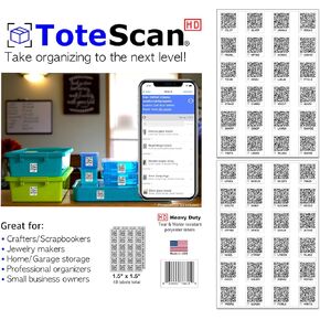 ToteScan HD (Heavy Duty) Intelligent Smart QR Labels for Organization/Moving/Storage (48 Unique Labels, 1.5"x1.5"). Easily Pack and Track Your Items