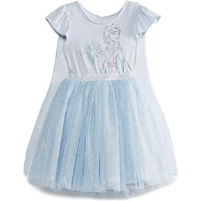Disney Girls' One Size Frozen 2 Princess Elsa Short Sleeve Dress with Detachable Cape
