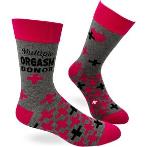 Multiple Orgasm Donor Funny Naughty Men's Novelty Crew Socks - 1 Pair, Fits Shoe Size 7-13