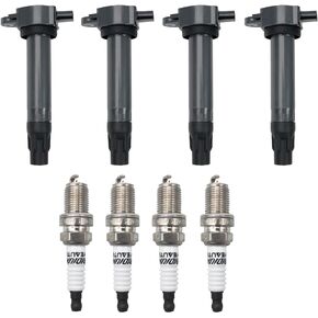 OYEAUTO Ignition Coil Pack and Iridium Spark Plug Set of 4 UF557 4606824AB Compatible with Dodge Jeep Chrysler Caliber Journey Patriot Compass 1.8L 2.0L 2.4L