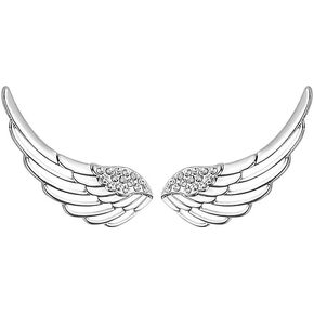 Izpack Angel Wings CZ Ear Climber Earrings S295 Sterling Silver Cuff Crawler Hook Studs for Women Girls