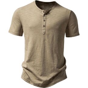 JEMITOP Men's Stretchy Short Sleeve Slim Fit Henley T-Shirt Casual Cotton 4 Buttons Tee Shirts