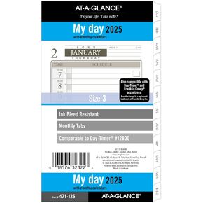 AT-A-GLANCE 2025 Planner, Daily & Monthly, 3-3/4" x 6-3/4", Portable Size, One Page Per Day Refill, Loose-Leaf (471-125-25)