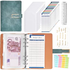 A6 Budget Binder with Zipper Envelopes, Vintage PU Leather Money Organizer for Cash, A6 6-Ring Money Saving Binder With Budget Sheets Letter Stickers for Cash Budgeting(Black)