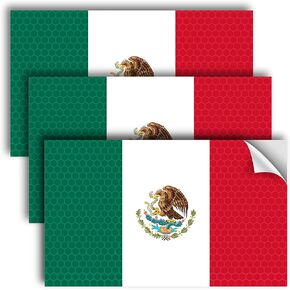 3PC Reflective Mexico Flag Sticker - 5x3 Inches - Mexico Decal for Car Jeep Truck Automobile Window Bumper