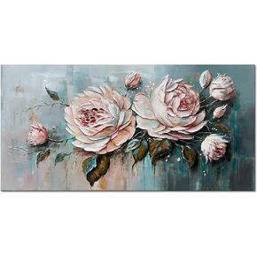 Alenoss 3D Rose Floral Fine Art Oil Piantings on Canvas Wall Art 24x48 Inches Large Abstract Framed Textured Art Flower Picture Wall Decor