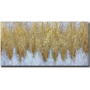 Tiancheng Art 24x48 inch 100% Hand-Painted Oil Painting golden Wall Art Pieces Framed Canvas Paintings Contemporary Artwork Ready to Hang for Home Decoration Kitchen Office Wall Decor