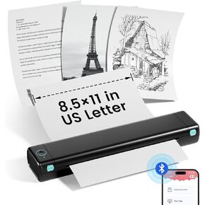 COLORWING Portable Thermal Printer M08F, Portable Wireless Printer for Travel and Home Use Compatible with iOS, Android,PC, Wireless Bluetooth Printers Support 8.5" X 11" US Letter Thermal Paper