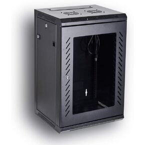 Kenuco جدار جبل رف خادم خزانة شبكة البيانات 19 بوصة رف شبكة الخادم مع قفل الباب الزجاجي 16 بوصة عميق (أسود 18U) in Kuwait