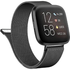 for Fitbit Versa 2 Bands Women Men, Stainless Steel Metal Mesh Loop Adjustable Magnetic Wristband Replacement Strap for Fitbit Versa 2 / Fitbit Versa/Versa Lite/Versa SE Smart Watch