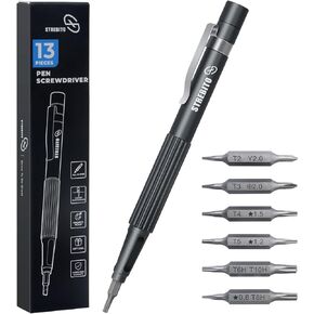 STREBITO Small Screwdriver 13-in-1 Precision Screwdriver Set, Multi Screwdriver Magnetic Pocket Screwdriver, Professional Phillips and Slotted Bits for Eyeglass, Electronics, Jewelry, Watch, EDC