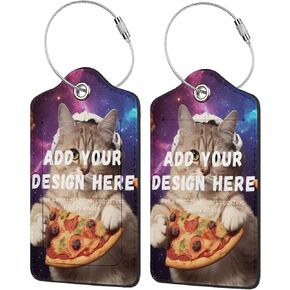 American Flag Cat Luggage Tags for Suitcases Women Men Funny Travel Labels with Stainless Steel Loop Full Privacy Cover Name Card 1 PCS