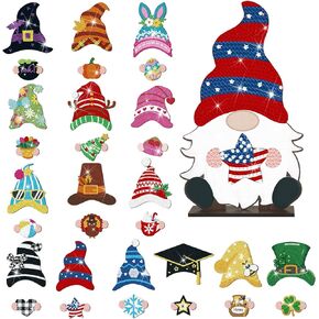 Juexica 32 Pcs Magnetic Diamond Painting Interchangeable Standing Posture Gnome Decor DIY Seasonal Gnome Sign Holiday Tiered Tray Decoration with Magnet Pieces for Home Office Desk (Classic)