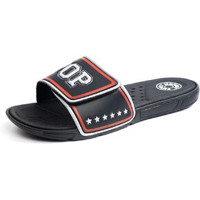 FUNKYMONKEY Men's Slide Sandals with Adjustable Upper and Comfort Quick-Dry Footbed Beach Shower Slippers
