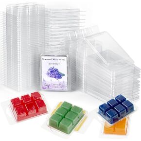 Patelai 30 Pieces Wax Melt Molds Containers 6 Cavity Clear Empty Plastic Wax Melt Clamshell Mould Empty Pet Mould Cube Tray for Wax Candle Soap Making, 4.15 x 3 Inch