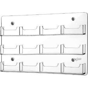 Acrylic Business Card Holder Wall Mount Clear Sticker Display Rack Multiple Card Holders Clear Acrylic Card Organizing Sticker Display Stand Pre Drilled Acrylic Display (12 Pocket)