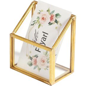 Feyarl Gold Glass Vertical Business Card Holder Business Card Display Stand Clear Name Card Organizer Storage for Office Meeting Desk Countertop
