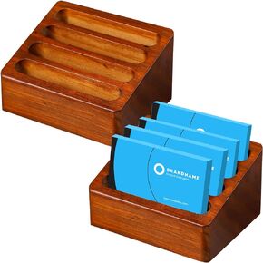 Barydat 2 Pcs Wooden Business Card Holder Display 4 Card Slots Desktop Card Display Holder Stand Card Holder for Desk Wood Name Card Organizer for Accessories Gift Office Study Tabletop and Home