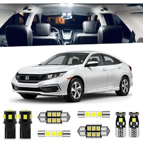 6-Pieces Civic LED Interior Light Kit for Honda Civic 2016 2017 2018 2019 2020 2021 White 6000K Interior Map Dome Vanity Mirror Trunk LED Lighting Package + Install Tool