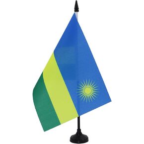 AZ FLAG Rwanda Table Flag 5'' x 8'' - Rwandese Desk Flag 21 x 14 cm - Black Plastic Stick and Base