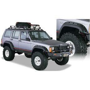 Bushwacker Jeep Flat Style Front & Rear Fender Flares | 4-Piece Set, Black, Textured Finish | 10922-07 | Fits 1984-2001 Jeep Cherokee