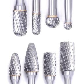 Tungsten Carbide Rotary Files - 1/4'' Shank Carbide Burr Set - 8pcs Double Cut for Die Grinder, Metal & Wood Carving, Engraving, Polishing, Drilling, Grinding, Milling, Cutting