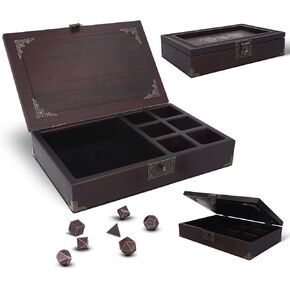 DND dice tray 2 in 1 - dnd dice sets metal with a wooden box - dice tray for rolling & storage organizer | Dice rolling tray for RPG Table Games - dice box for Dungeons & Dragons Players