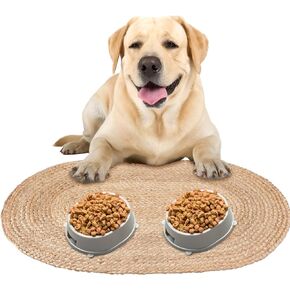 Braided Jute Dog Bowl Mat 31 x 20 Inch Pet Food Mat Natural Cat Placemats for Food and Water Dish Dog Rug Non Toxic Feeding Mats for Pet Bowl