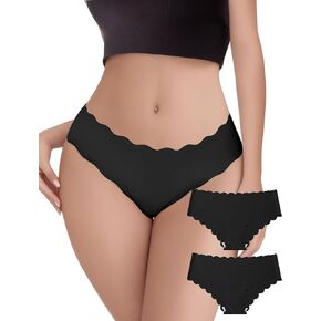 2-6 Pack Seamless Underwear for Women, No Show Bikini Panties, Sexy Low Rise Hipster Wave Edge