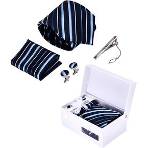 Tie Clip and Cufflink Sets for Men - Includes Men's Tie, Gentleman's Scarf, Cufflinks, Tie Pin - Tuxedo Studs and Cufflinks Set - Gifts to Father of Bride - Keepsake Wedding Gifts (Blue)