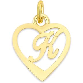 Dainty Solid 10k Gold Heart Initial Charm with Jump Ring
