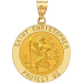14 ك الذهب الأصفر والذهب الأبيض المصقول قلادة سانت كريستوفر الميداليات in Kuwait
