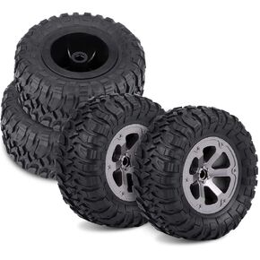 RiToEasysports 4Pcs RC Crawler Tyres, Shock Resistant RC Metal Wheels Rims Rubber Tires Replacement for 1/16 Crawler 1/16 Rc Tires Wpl C24 Upgrades