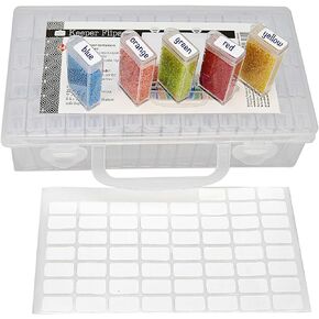 The Beadsmith Personality Case - Clear Storage Carrying Case 8.5 x 5 inches - and 64 flip top Boxes 1 x 2 inches Each, Includes Labels, for organizing and Storage