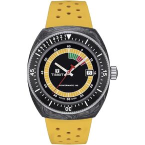 Tissot Unisex Sideral S Powermatic 80 316L Stainless Steel case with Black and Grey Marbled Forged Carbon Automatic Watches, Yellow, Rubber, 20 (T1454079705700)